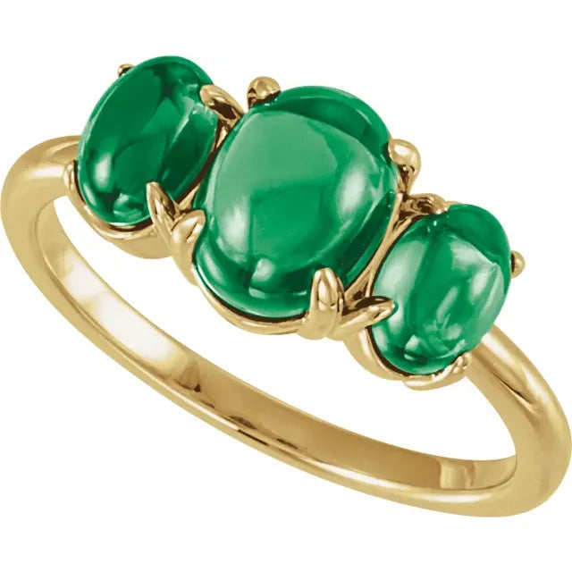 Three Stone Lab Emerald Cabochon Ring