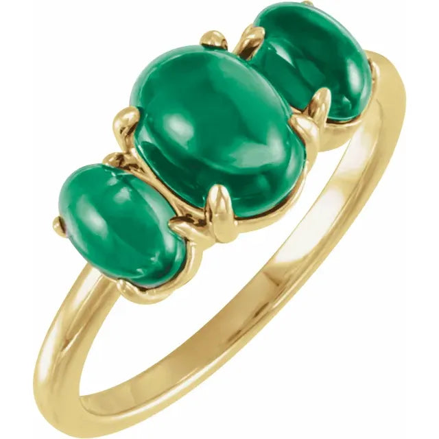 Three Stone Lab Emerald Cabochon Ring