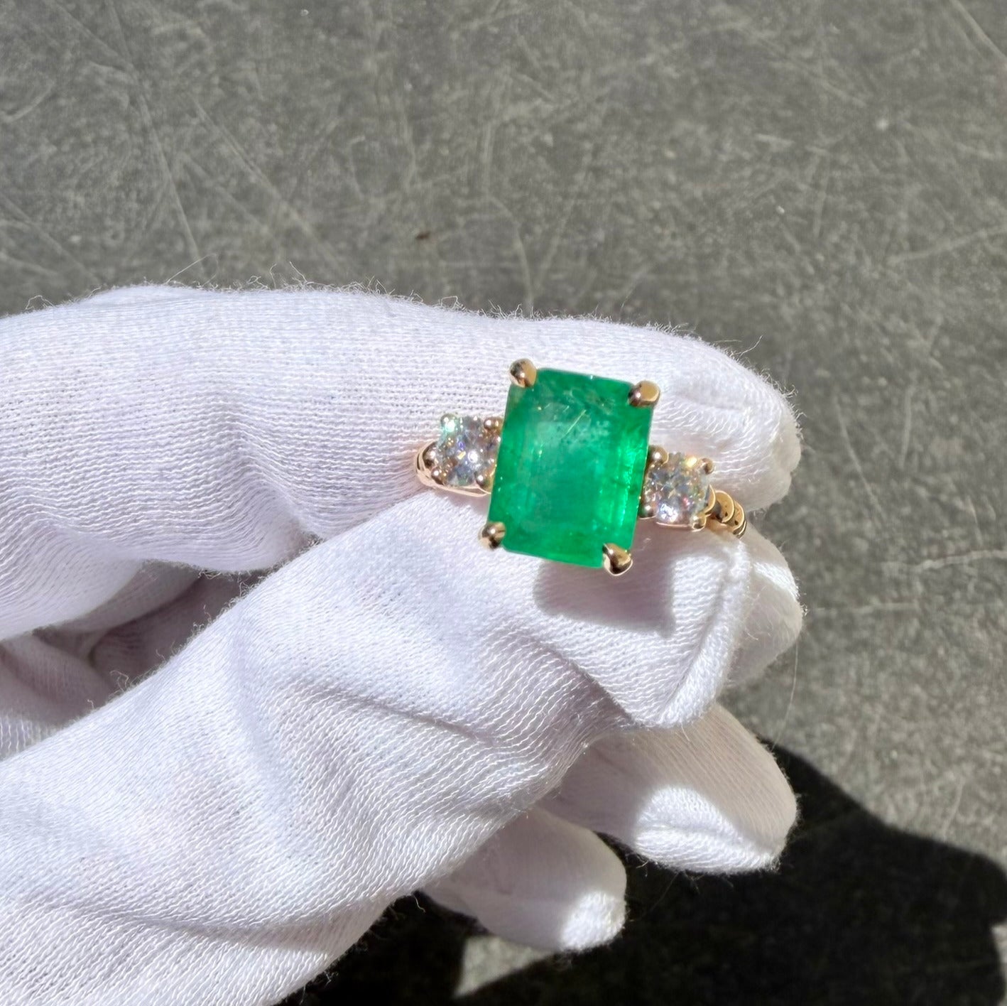 3.8 TCW Emerald & Diamond Three Stone 14k Ring