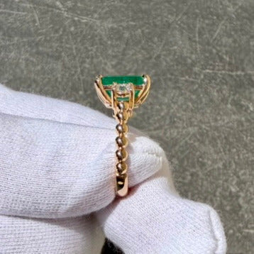 3.8 TCW Emerald & Diamond Three Stone 14k Ring