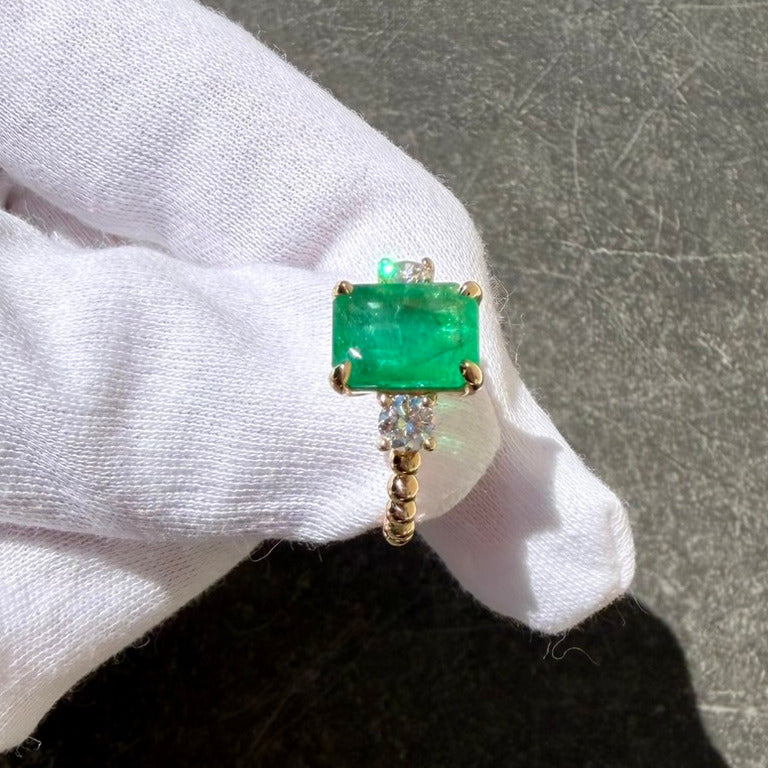 3.8 TCW Emerald & Diamond Three Stone 14k Ring