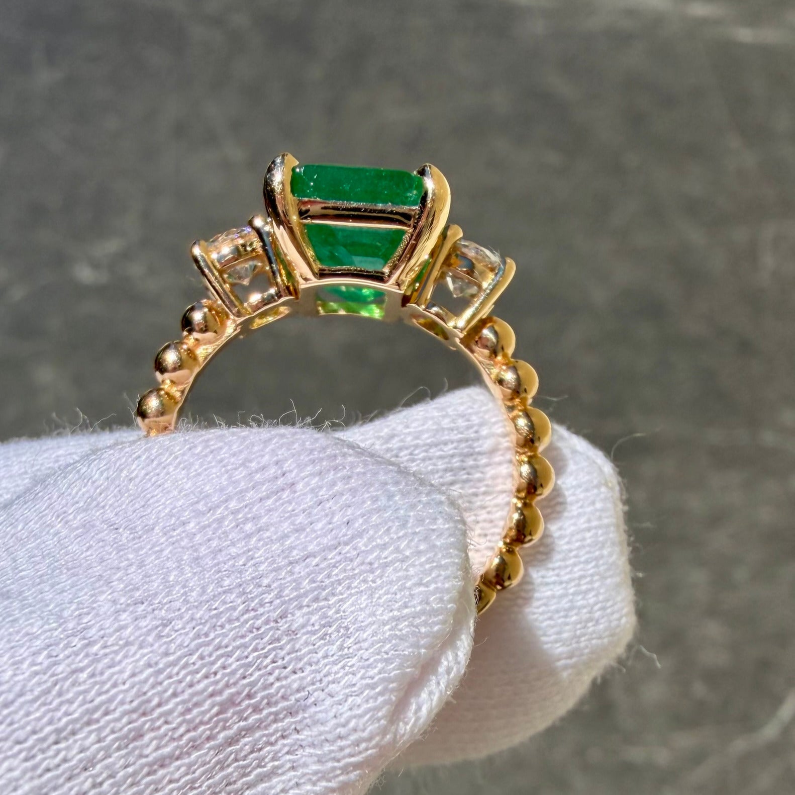 3.8 TCW Emerald & Diamond Three Stone 14k Ring