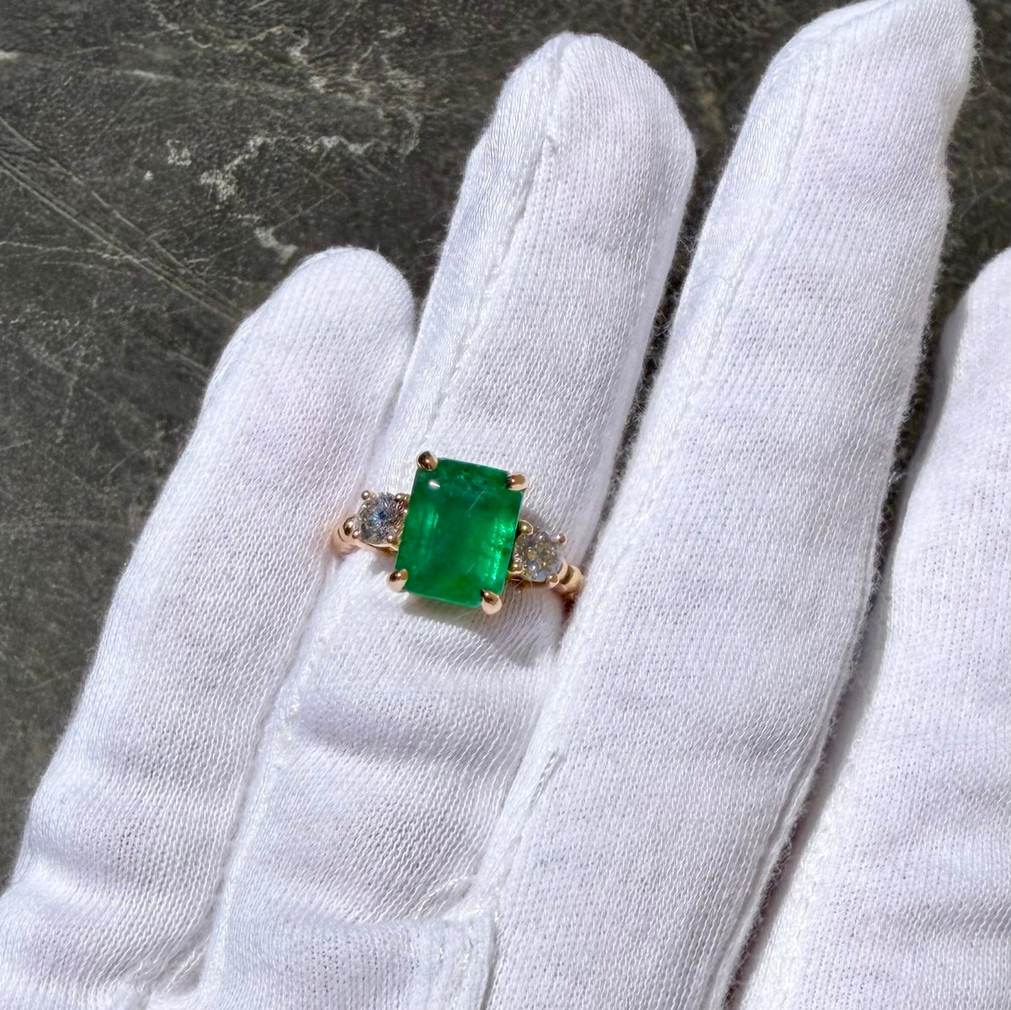 3.8 TCW Emerald & Diamond Three Stone 14k Ring