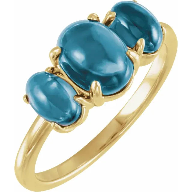 London Blue Topaz 3 Stone Cabochon Ring