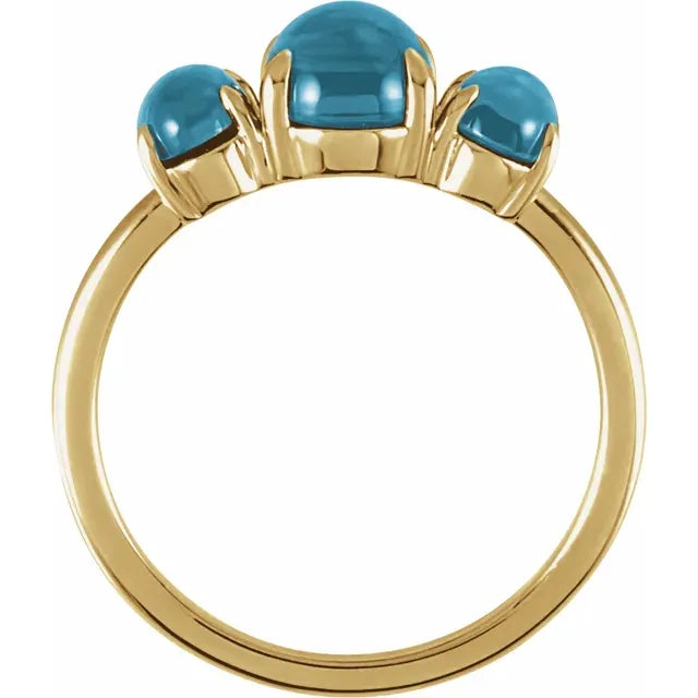 London Blue Topaz 3 Stone Cabochon Ring