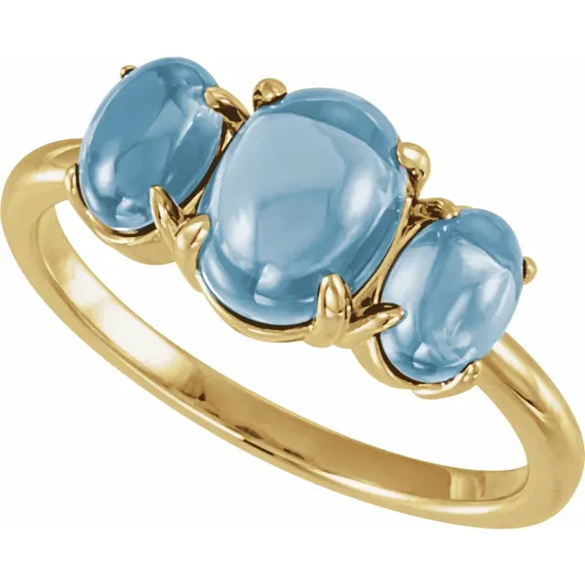 London Blue Topaz 3 Stone Cabochon Ring