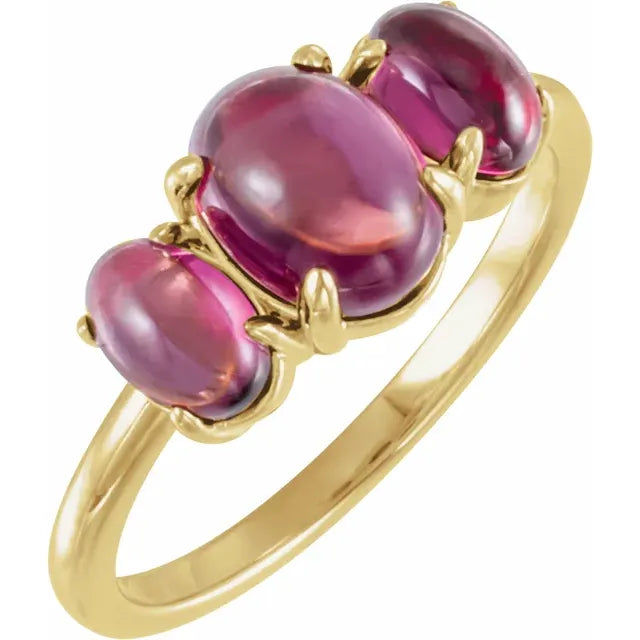 Rhodolite Garnet 3 Stone Cabochon Ring