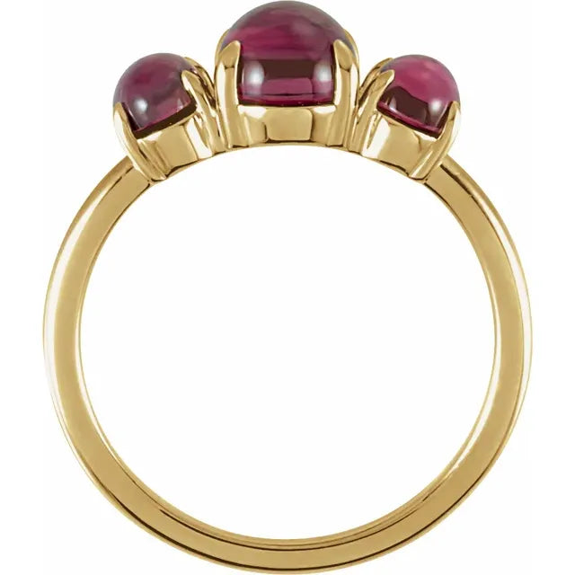 Rhodolite Garnet 3 Stone Cabochon Ring
