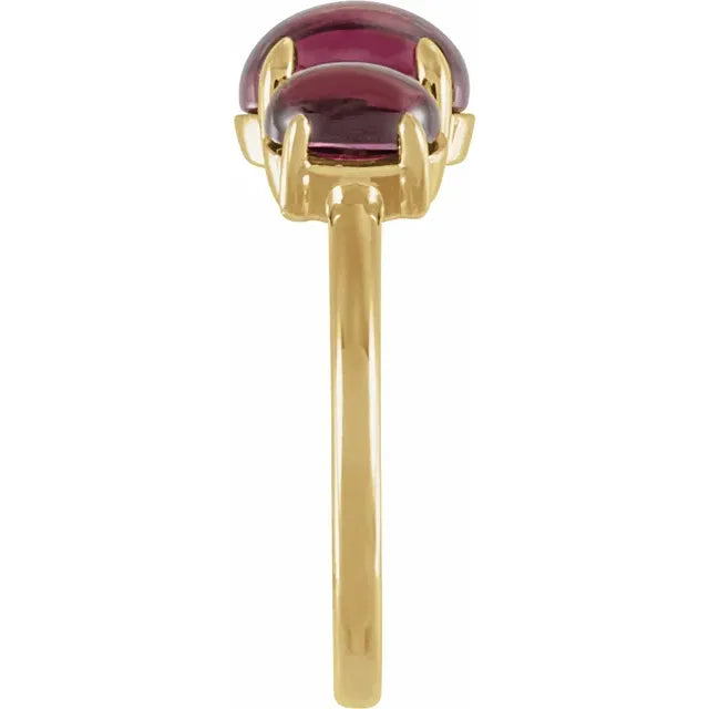 Rhodolite Garnet 3 Stone Cabochon Ring