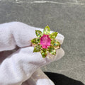 Goddess - 5.7 TCW Ruby and Peridot 14k Gold Ring