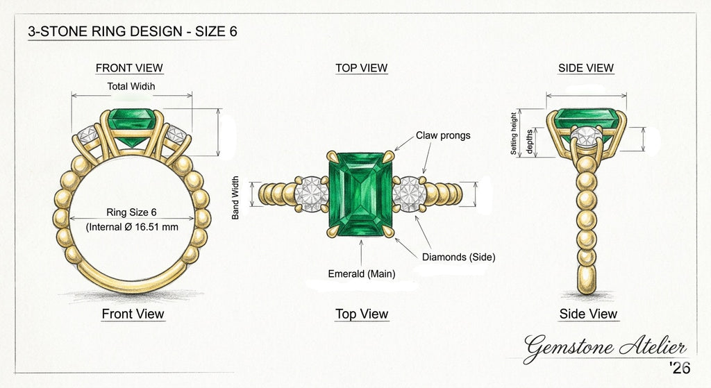 3.8 TCW Emerald & Diamond Three Stone 14k Ring