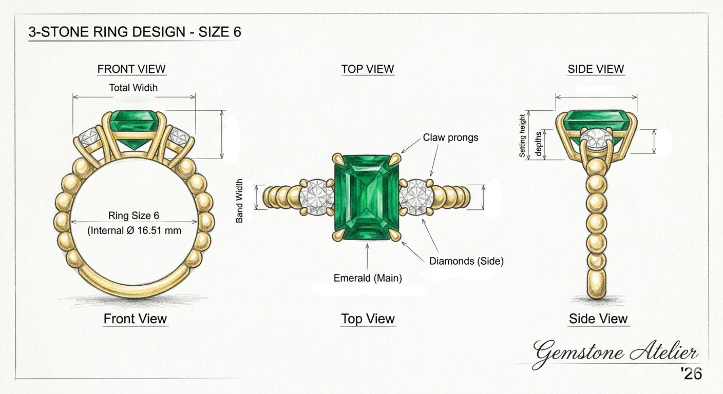 3.8 TCW Emerald & Diamond Three Stone 14k Ring