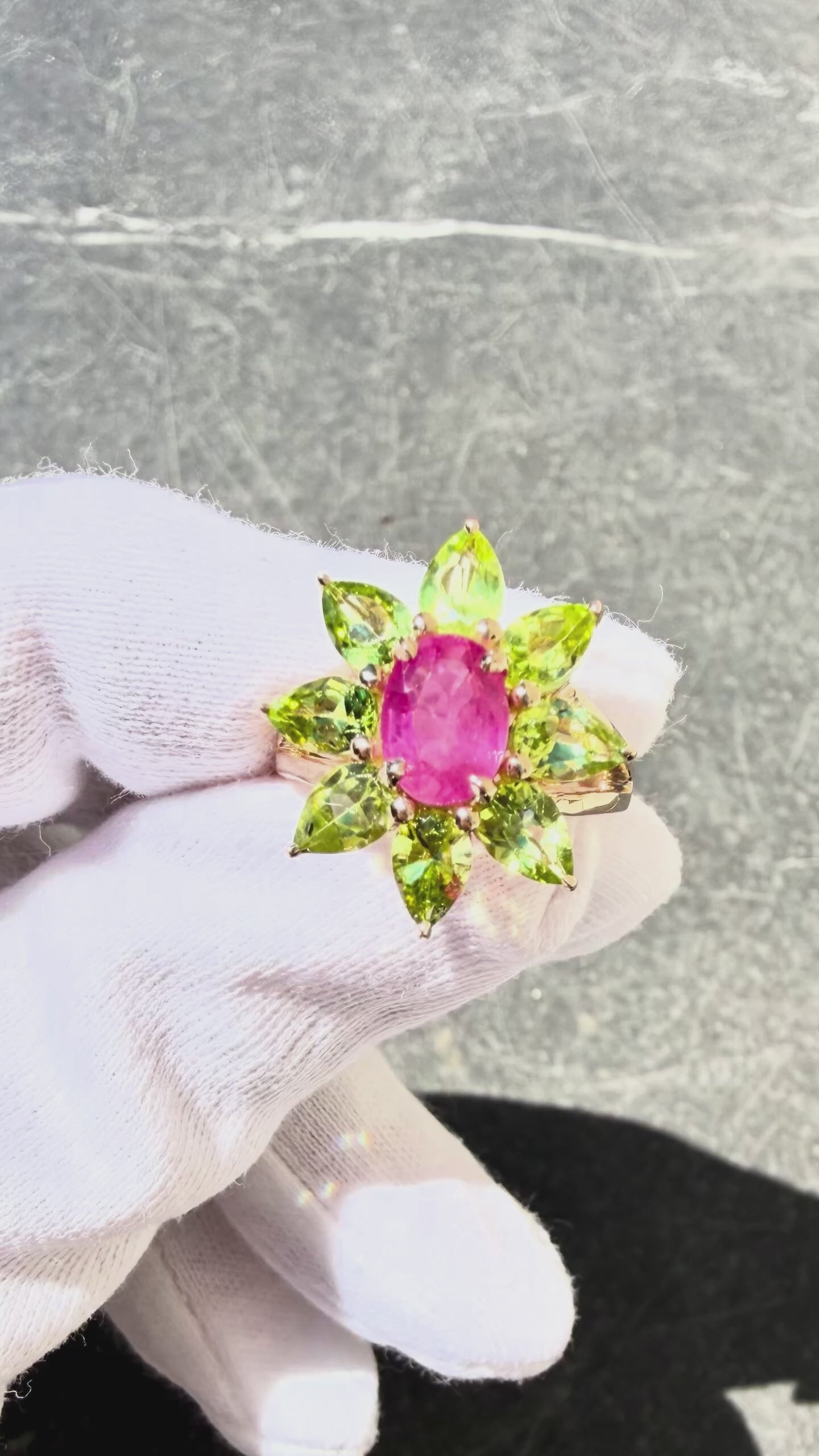 Goddess - 5.7 TCW Ruby and Peridot 14k Gold Ring