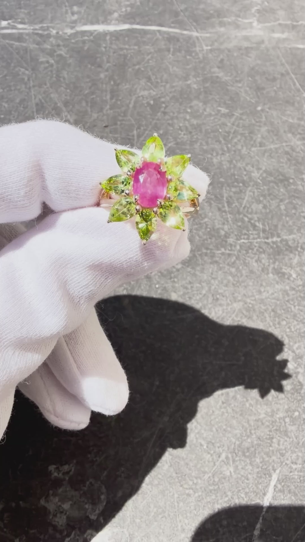 Goddess - 5.7 TCW Ruby and Peridot 14k Gold Ring
