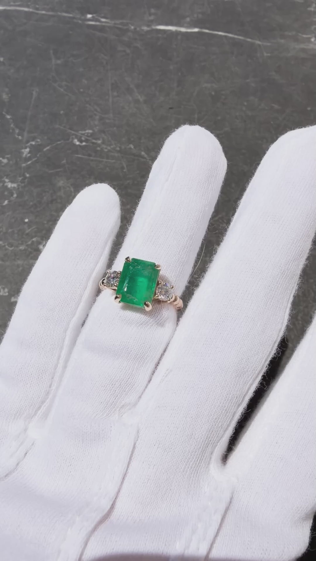 3.8 TCW Emerald & Diamond Three Stone 14k Ring