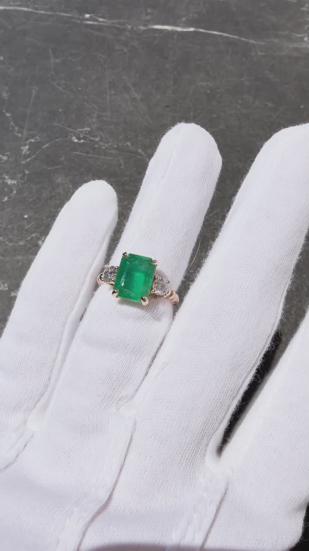 3.8 TCW Emerald & Diamond Three Stone 14k Ring